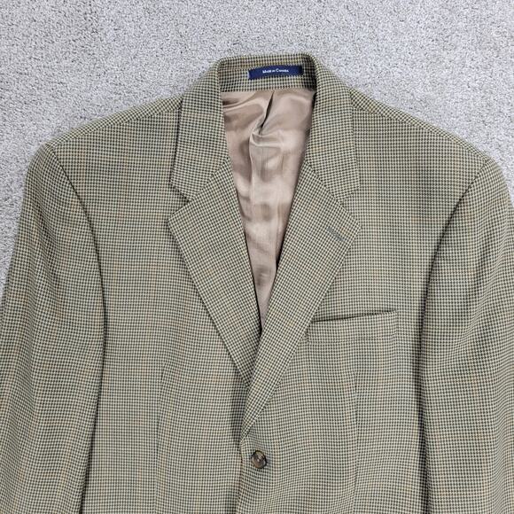 VTG Chaps Ralph Lauren Silk Wool Blazer Mens 42S Green Houndstooth Pane Jacket - Picture 12 of 16